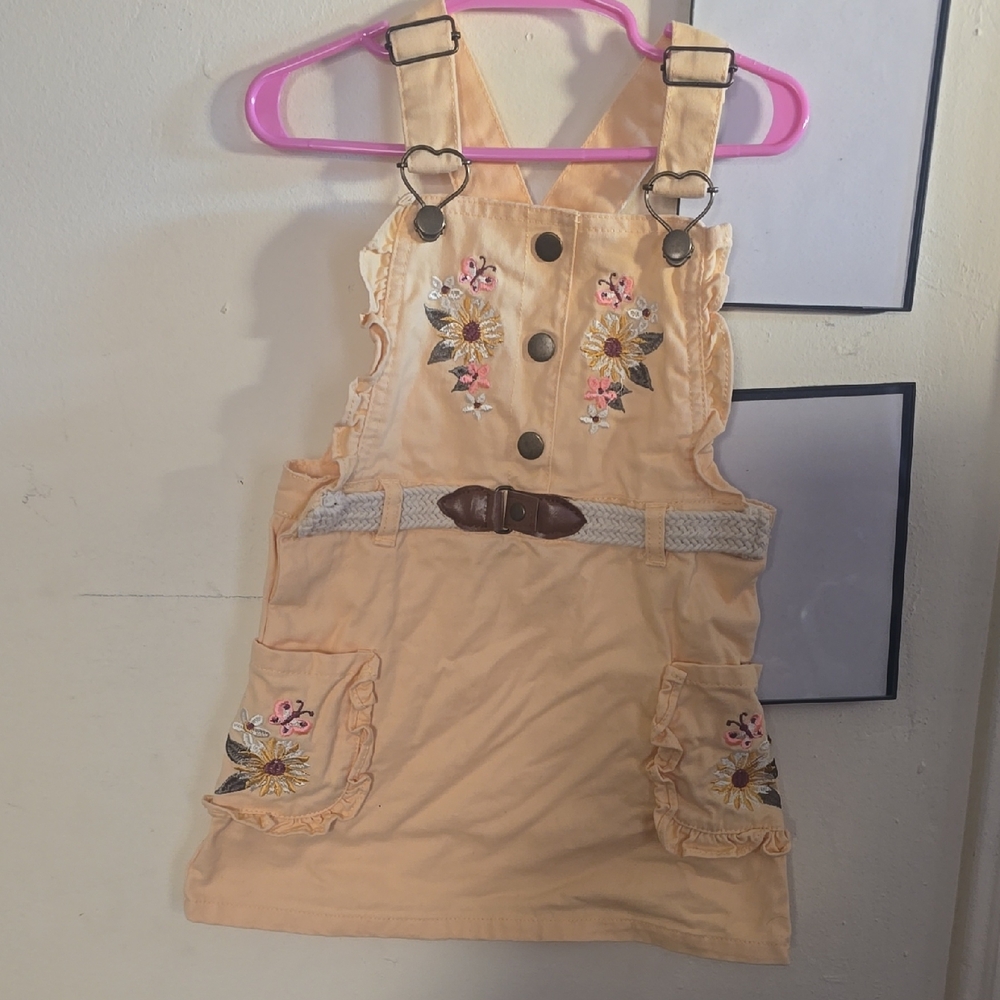 Embroidered Apricot Dress with Heart Buckles